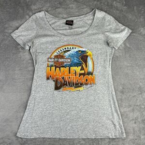Harley Davidson T-shirt Women's Large Falcon’s Fury‎ Motorcycle Conyers, GA Gray
